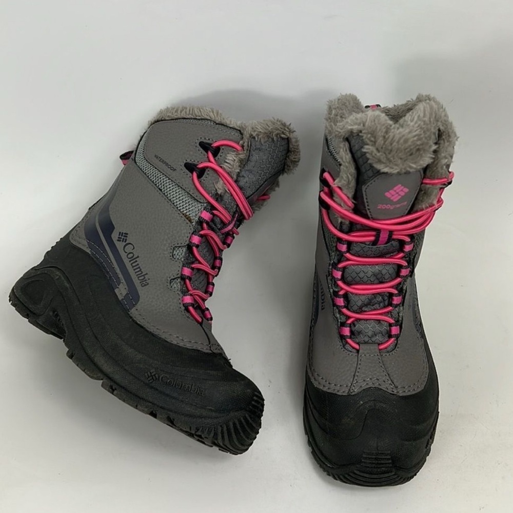 Columbia grey pink insulated waterproof winter snow boots us kids girls size 2 - Picture 8 of 8